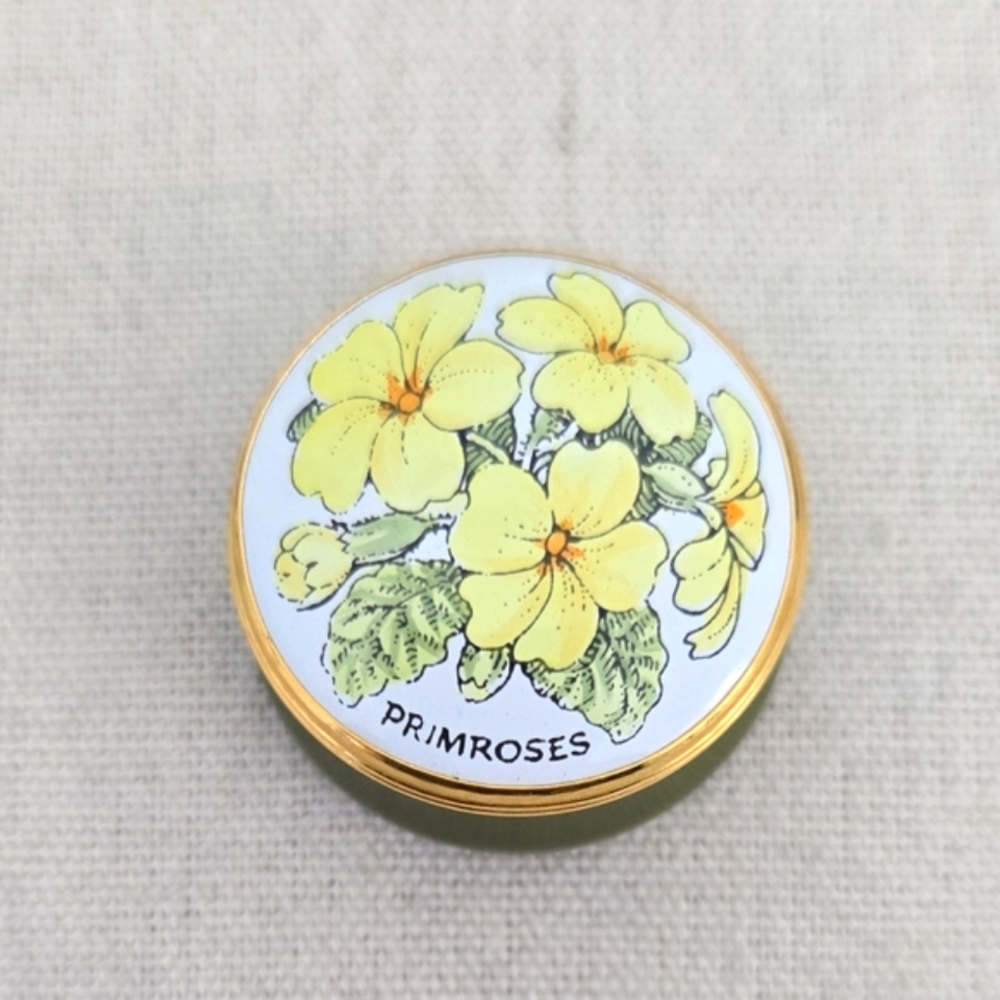 Crummles Trinket/Pill Box Yellow Primroses Made In England